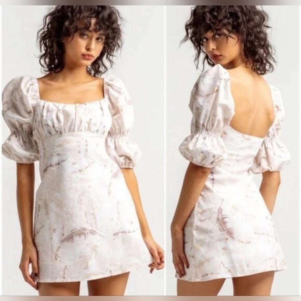 Charlie Holiday Puff Sleeve Mini Dress W/ A Square Neckline- In Off White